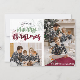 Cartão De Festividades Vídeo da Família Verde Vermelha Watercolor Foto Fe