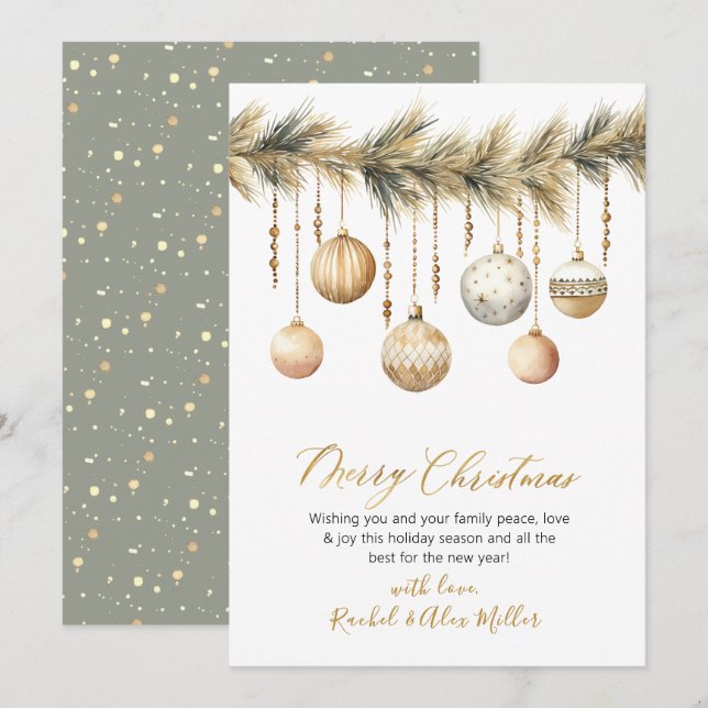 Cartão De Festividades Vidro Botânico Ornamento Não Foto Feliz Natal (Frente/Verso)