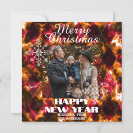 Cartão De Festividades Vidro Manchado Nebuloso Foto Vermelho Dourado