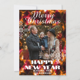 Cartão De Festividades Vidro Manchado Nebuloso Foto Vermelho Dourado