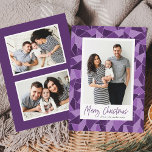 Cartão De Festividades Vidro Roxo Moderno Foto de Natal Merry<br><div class="desc">Envie cartões de natal para amigos e familiares com esses Cartões de foto de Natal modernos. O design apresenta a sua foto favorita da família vertical, emoldurada em branco, com um fundo de vidro fosco colorido de água em tons de púrpura clara e escura. O "Feliz Natal" aparece abaixo num...</div>