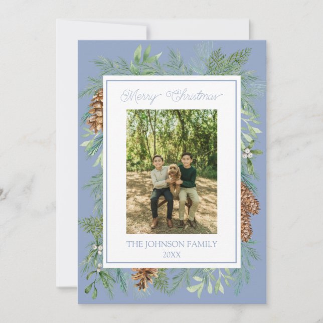 Cartão De Festividades Vidro Verde Cinza Botânico Azul (Frente)