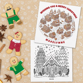 Cartão De Festividades Vila de Biscoito de Natal com Página para Colorir