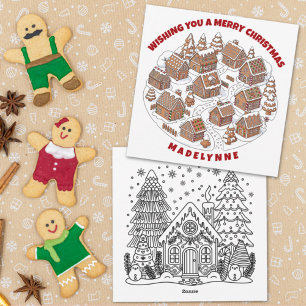 Cartão De Festividades Vila de Biscoito de Natal com Página para Colorir