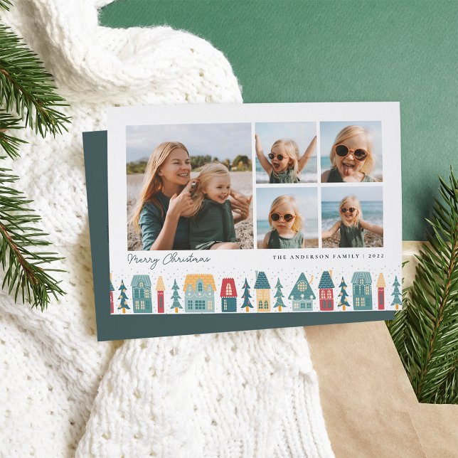Cartão De Festividades Vila de Natal | 5 Colagem de Fotografias (Criador carregado)