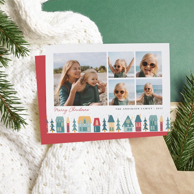 Cartão De Festividades Vila de Natal | 5 Colagem de Fotografias (Criador carregado)