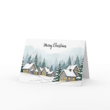 Vila de Natal nevada com cabanas de inverno aconch