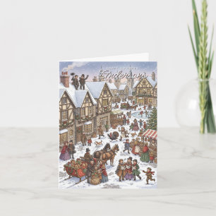 Cartão De Festividades Vila de Natal Vitoriana Mercado de Inverno Vintage