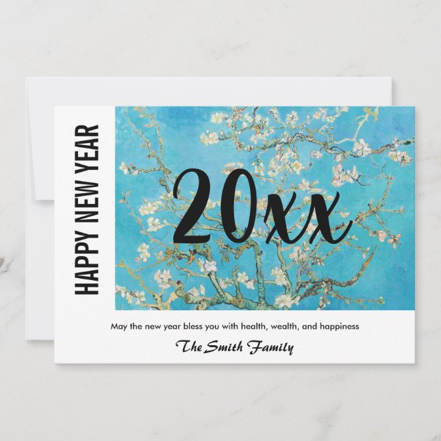 Cartão De Festividades Vincent van Gogh - Feliz ano novo / Flor de Amêndo (Frente)