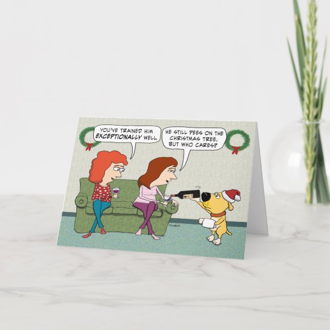 Cartão De Festividades Vinho Bonito e Engraçado Servindo o Natal do Cão (Frente)