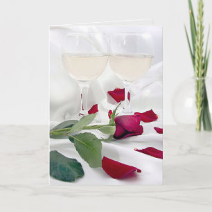 Cartão De Festividades Vinho de aniversário e rosa em cetim