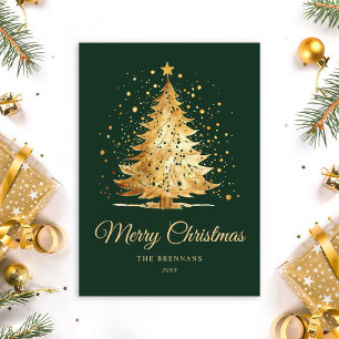 Cartão De Festividades Vinho de Árvore de Natal Elegante Verde Minimalist