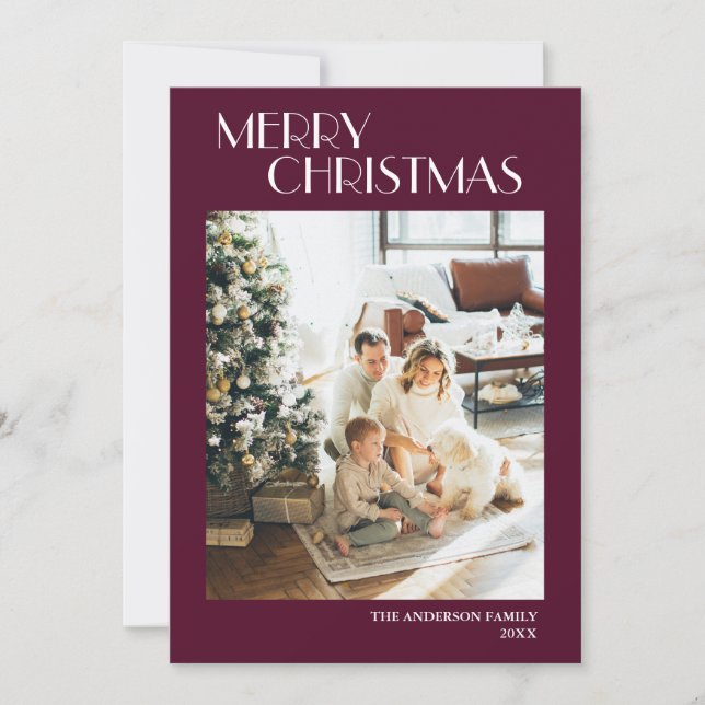 Cartão De Festividades Vinho Simples Moderno Foto de Natal Feliz (Frente)