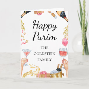 Cartão De Festividades Vinho Tinto Purim Champaign Drinks Mishloach Manot
