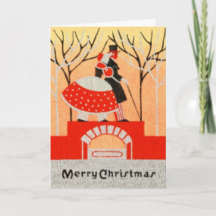 Cartão De Festividades Vintage 1920s-1930s Christmas Couple Greeting Card