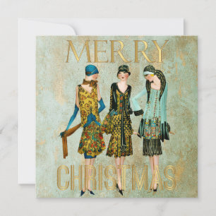Cartão De Festividades Vintage 1930 Mulheres Saudação de Natal
