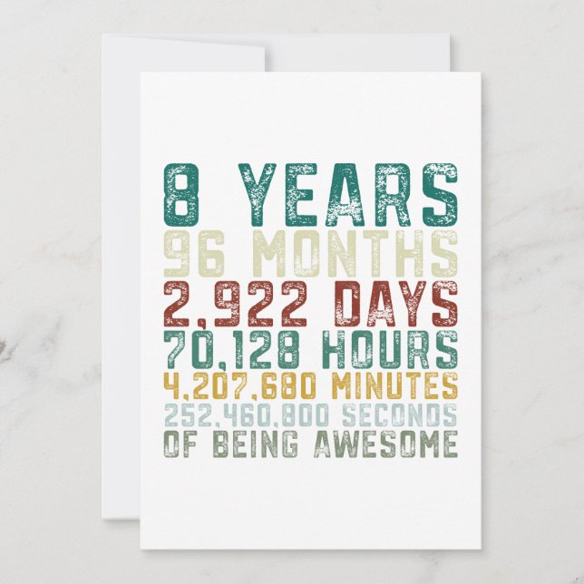 Cartão De Festividades Vintage, 8 anos, 8 aniversariante (Frente)