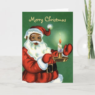 Cartão De Festividades Vintage African American Christmas Card with Santa