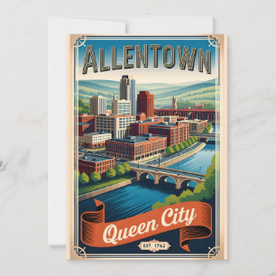 Cartão De Festividades Vintage Allentown Pensilvânia Rainha Cidade Retro