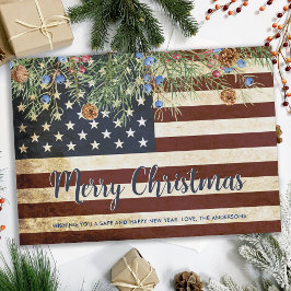 Cartão De Festividades Vintage American Flag Patriótico Feliz Natal