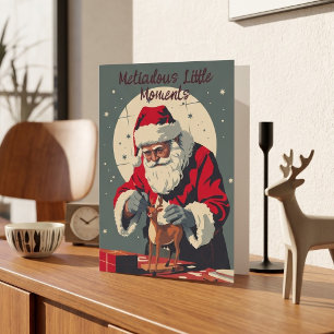 Cartão De Festividades Vintage Americana Papai Noel Pintando Rena Engra
