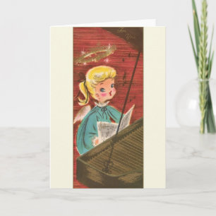 Cartão De Festividades Vintage Angel Pianist Christmas Greeting Card