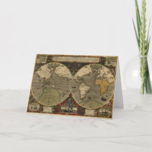 Cartão De Festividades Vintage Antiga Série de História do Mapa do Mund
