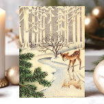 Cartão De Festividades Vintage Baby Doe Deer In Forest Christmas<br><div class="desc">Vintage Baby Doe Deer In Forest Christmas Holiday Card. This design features a baby doe deer in the forest staring at it's reflection in the creek. What a beautiful retro holiday scene. Personalize this custom design with your own inside greeting.</div>
