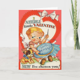 Cartão De Festividades Vintage Baby & Puppy Doing Needlepoint Valentine
