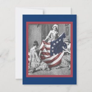 Cartão De Festividades Vintage Betsy Ross e criação de bandeira americana