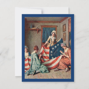 Cartão De Festividades Vintage Betsy Ross e criação de bandeira americana