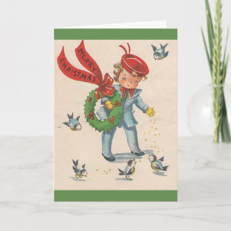 Cartão De Festividades Vintage Bird Feeding Christmas Card