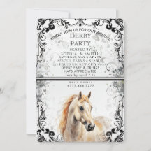 Vintage Black & White Filigree Derby Party Invitat