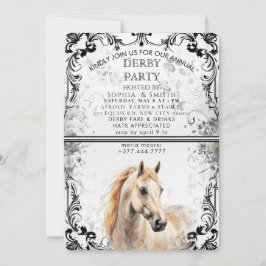 Cartão De Festividades Vintage Black & White Filigree Derby Party Invitat