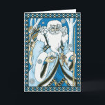 Cartão De Festividades Vintage Blue Santa Christmas Card<br><div class="desc">Unusual vintage illustration of a blue Santa Claus. Ornate blue and black frame. White,  blue,  and black colors</div>