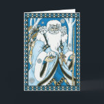 Cartão De Festividades Vintage Blue Santa Christmas Card<br><div class="desc">Unusual vintage illustration of a blue Santa Claus. Ornate blue and black frame. White,  blue,  and black colors</div>