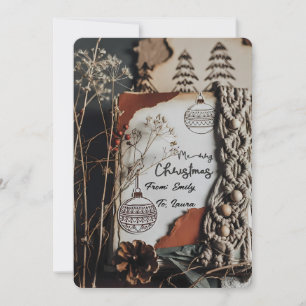 Cartão De Festividades Vintage Boho Rústico Macramê Natal Texto Personali