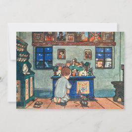 Cartão De Festividades Vintage Boy tocando com pintura de brinquedos de N