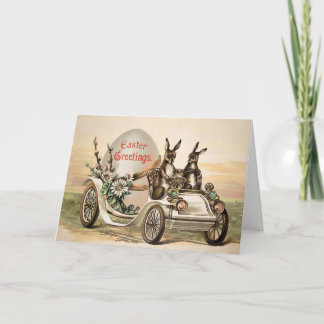 Cartão De Festividades Vintage Bunnies Driving Easter Card