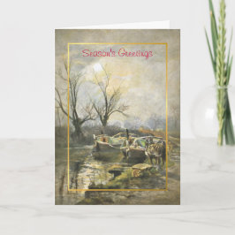 Cartão De Festividades Vintage canal boats Christmas card