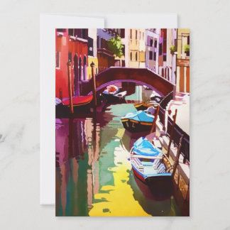 Cartão De Festividades Vintage Canal Bridge Veneice Viagem Watercolor