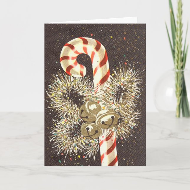 Cartão De Festividades Vintage Candy Cane Christmas Card (Frente)
