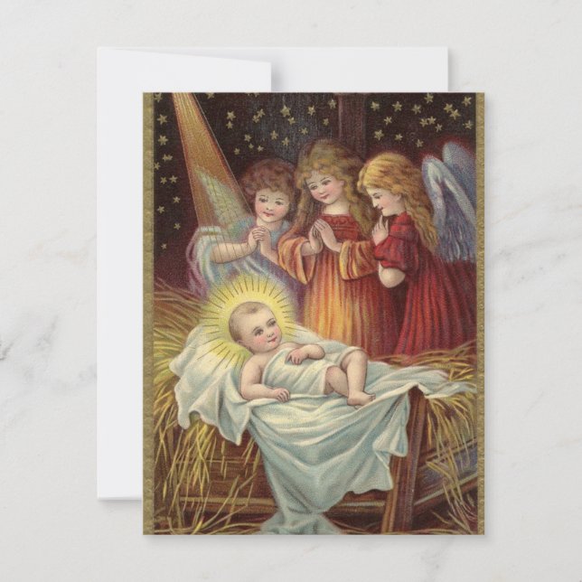 Cartão De Festividades Vintage card de Natal Jesus (Frente)