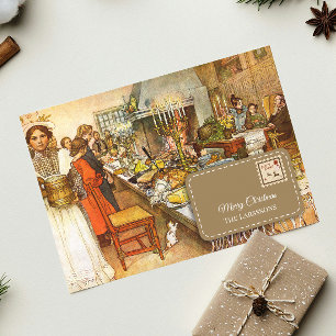 Cartão De Festividades Vintage Carl Larsson Véspera de Natal Personalizáv
