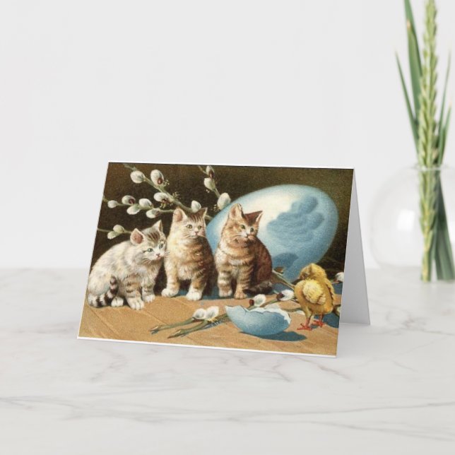 Cartão De Festividades Vintage Cat Easter Greeting Card (Frente)