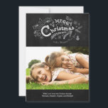Cartão De Festividades Vintage Chalkboard Sinal de Natal<br><div class="desc">Este elegante cartão de Natal tem um fundo de textura de quadro-negro para um olhar de vintage. Ele apresenta um cartaz decorativo de Natal com ícones festivos de férias. Inclui uma imagem de família e nomes.</div>