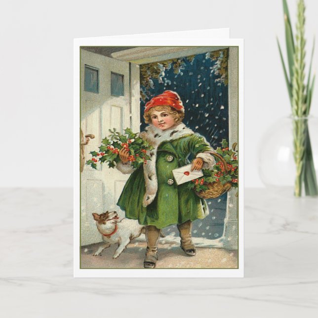 Cartão De Festividades Vintage Child Christmas Card (Frente)