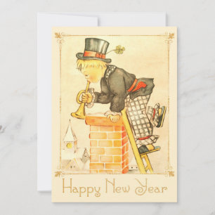 Cartão De Festividades Vintage Chimney Sweeper Happy New Year