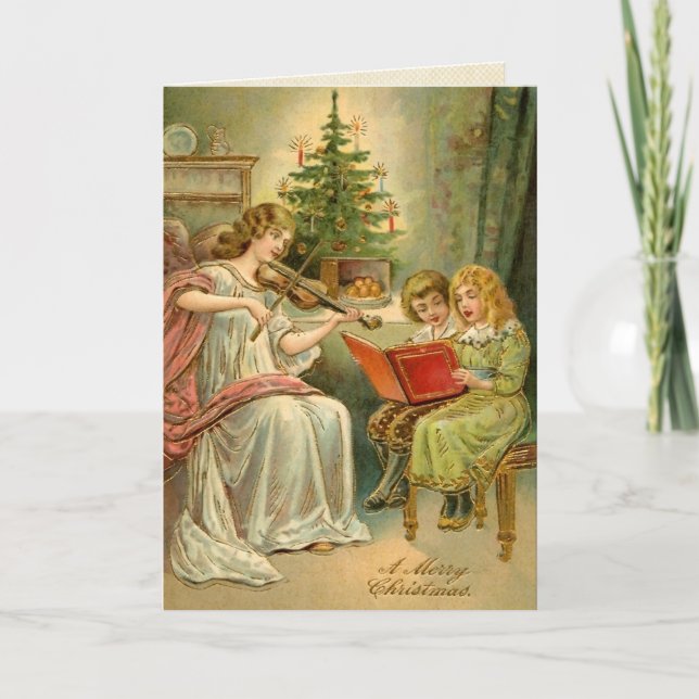 Cartão De Festividades Vintage Christmas Angel Card (Frente)