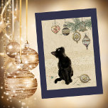 Cartão De Festividades Vintage Christmas Black Cat Looking At Ornaments<br><div class="desc">Vintage Christmas Black Cat Looking At Ornaments</div>